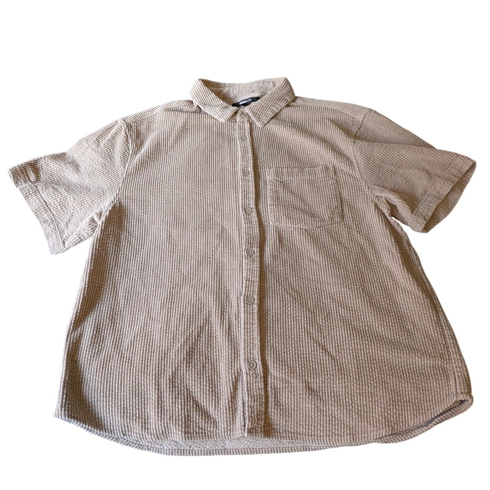 NovaMen Corduroy Button Shirt | Men's | L | Beige | Short Sleeve